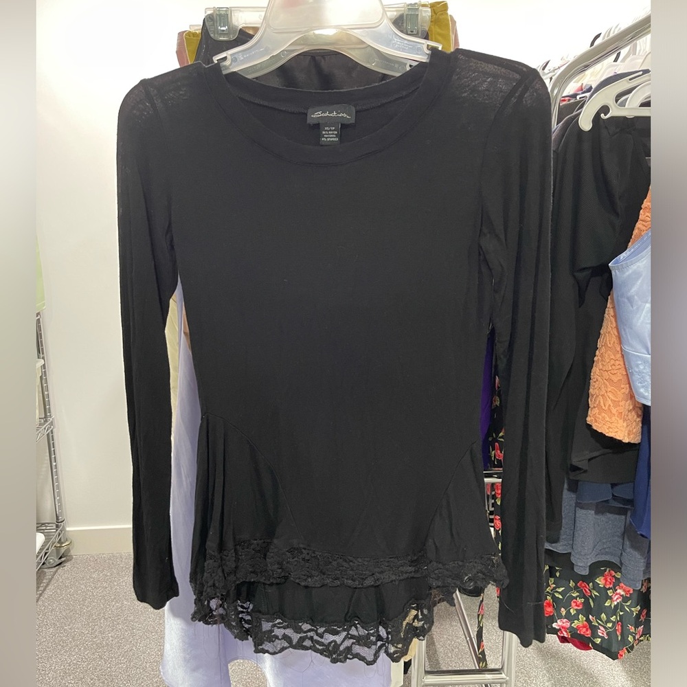 Black Long Sleeve Top with Lace Detailing from Stitches